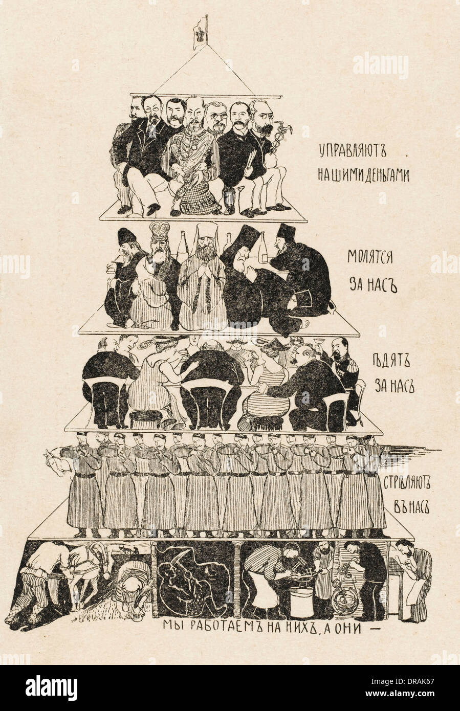 Satire auf die russische Sozialstruktur Stockfoto
