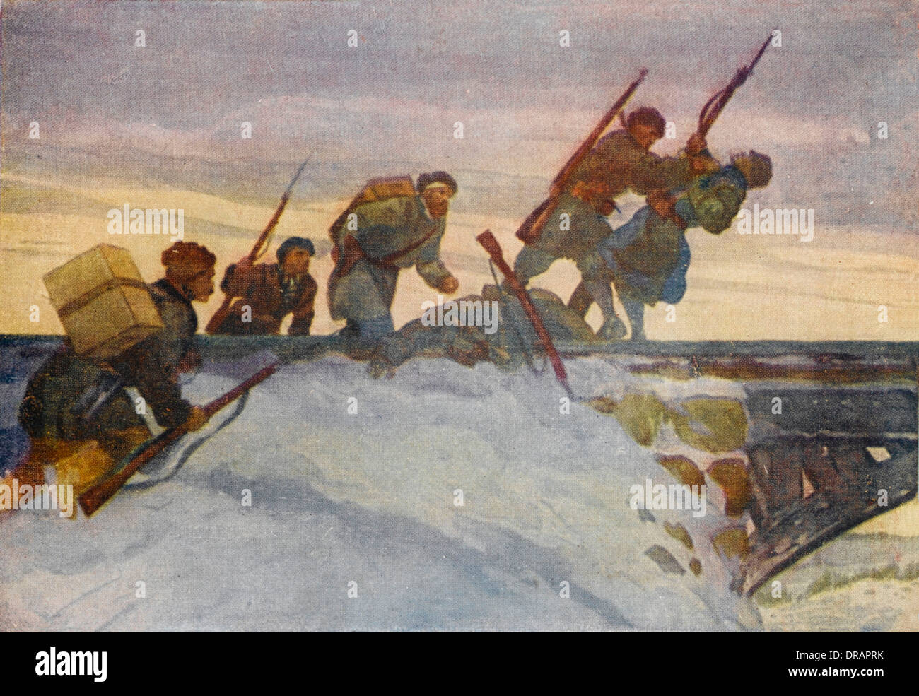 Leningrad-Partisanen greifen die deutsche Garde an, WW2 Stockfoto