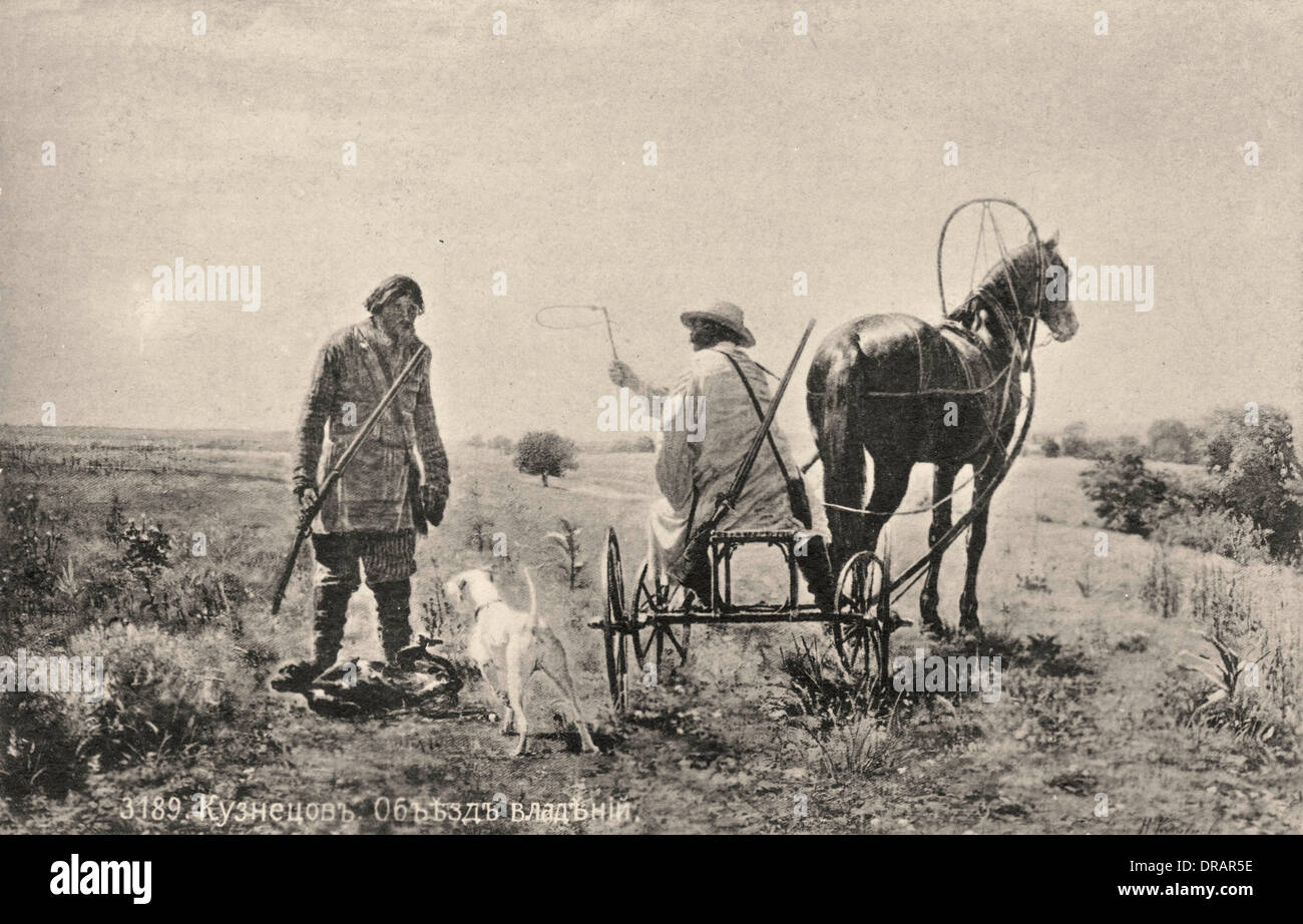 Grundbesitzer im Gespräch mit ein Leibeigener Stockfoto