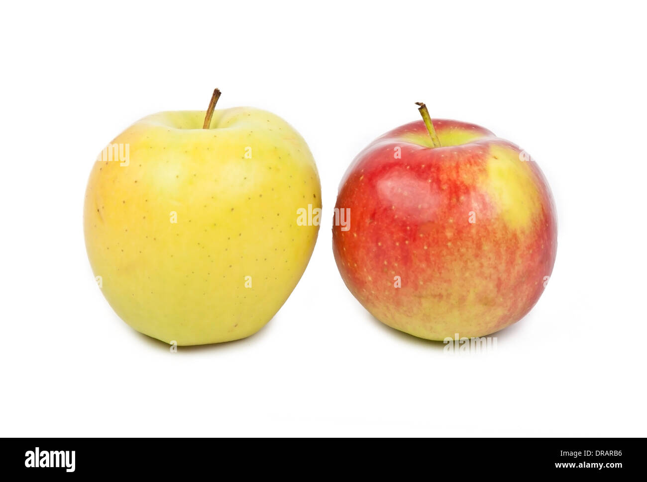 gelbe und rote Apfel auf weißem Hintergrund Stockfoto