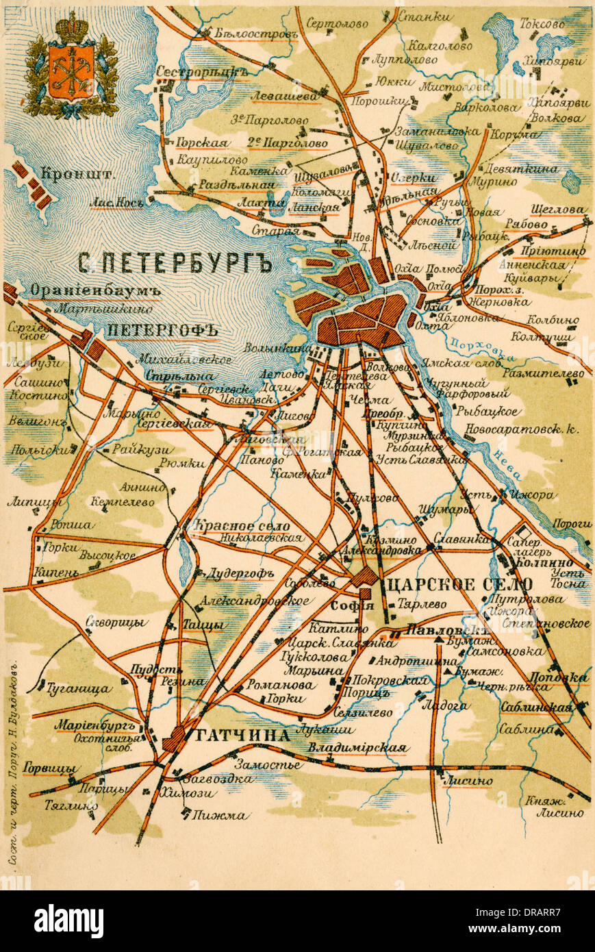 Karte von St. Petersburg und Umgebung, Russland Stockfoto