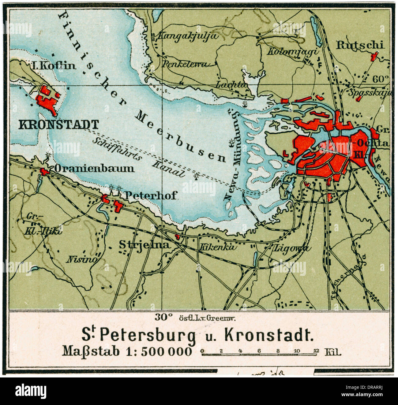 Karte von St. Petersburg und Umgebung, Russland Stockfoto