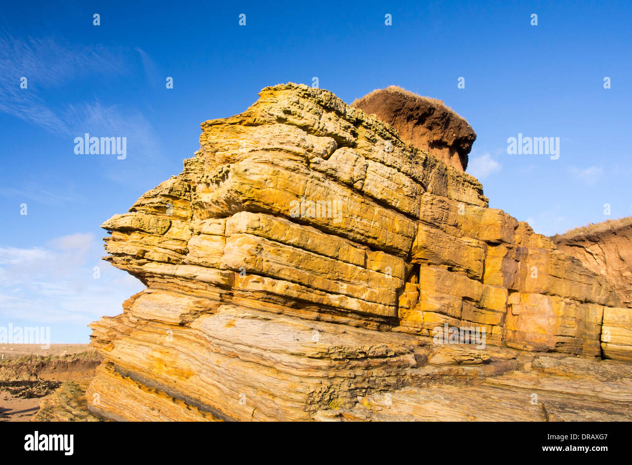 Sedimentäre Klippen in der Nähe von Craster, Northumberland, UK. Stockfoto