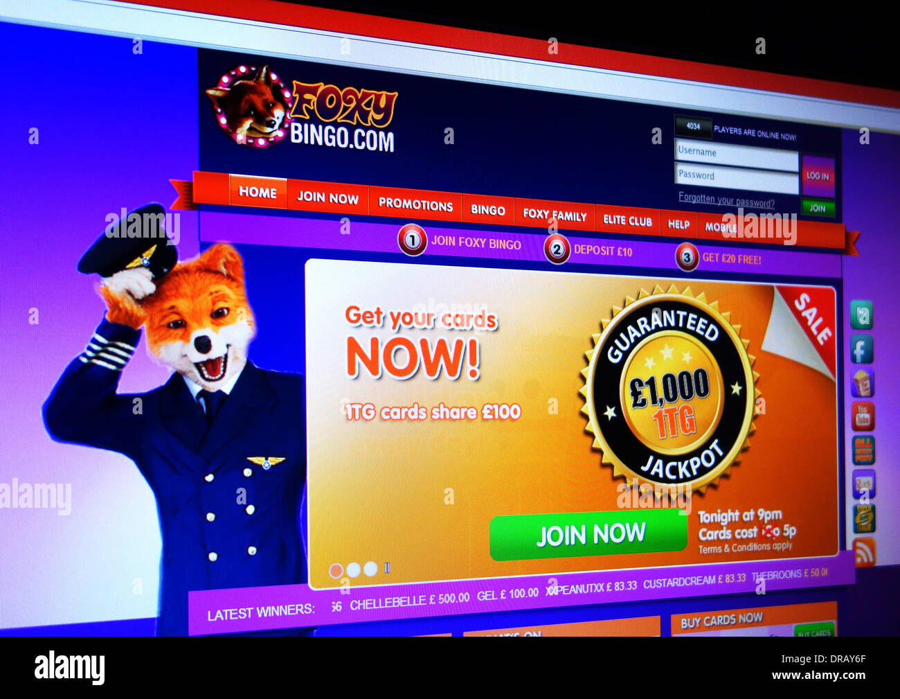 Foxy bingo.com online Internet Bingo-Website Stockfoto