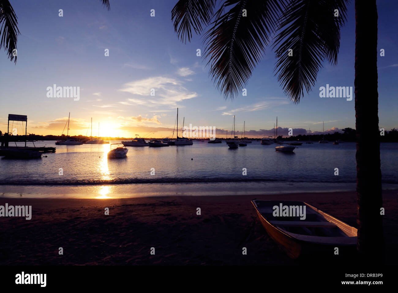 Sonnenuntergang in Grand Baie, Mauritius Stockfoto