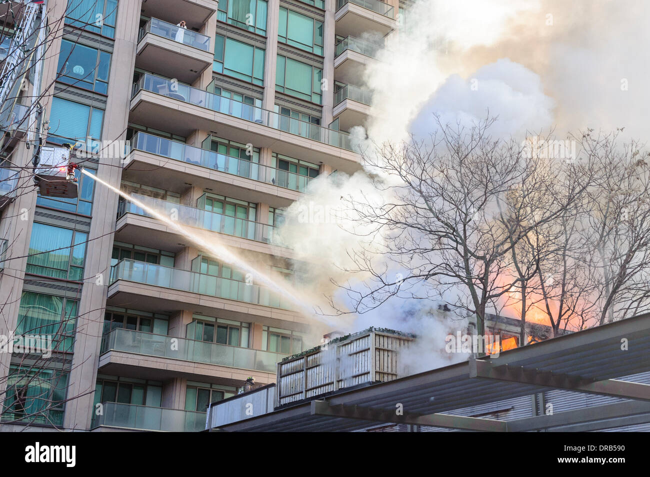 Toronto, können, 22. Januar 2014 - kalten behindert Feuerwehrleute kämpfen ein Feuer in den 84 Yorkville Ave Mittwochmorgen Credit: Victor Biro/Alamy Live News Stockfoto