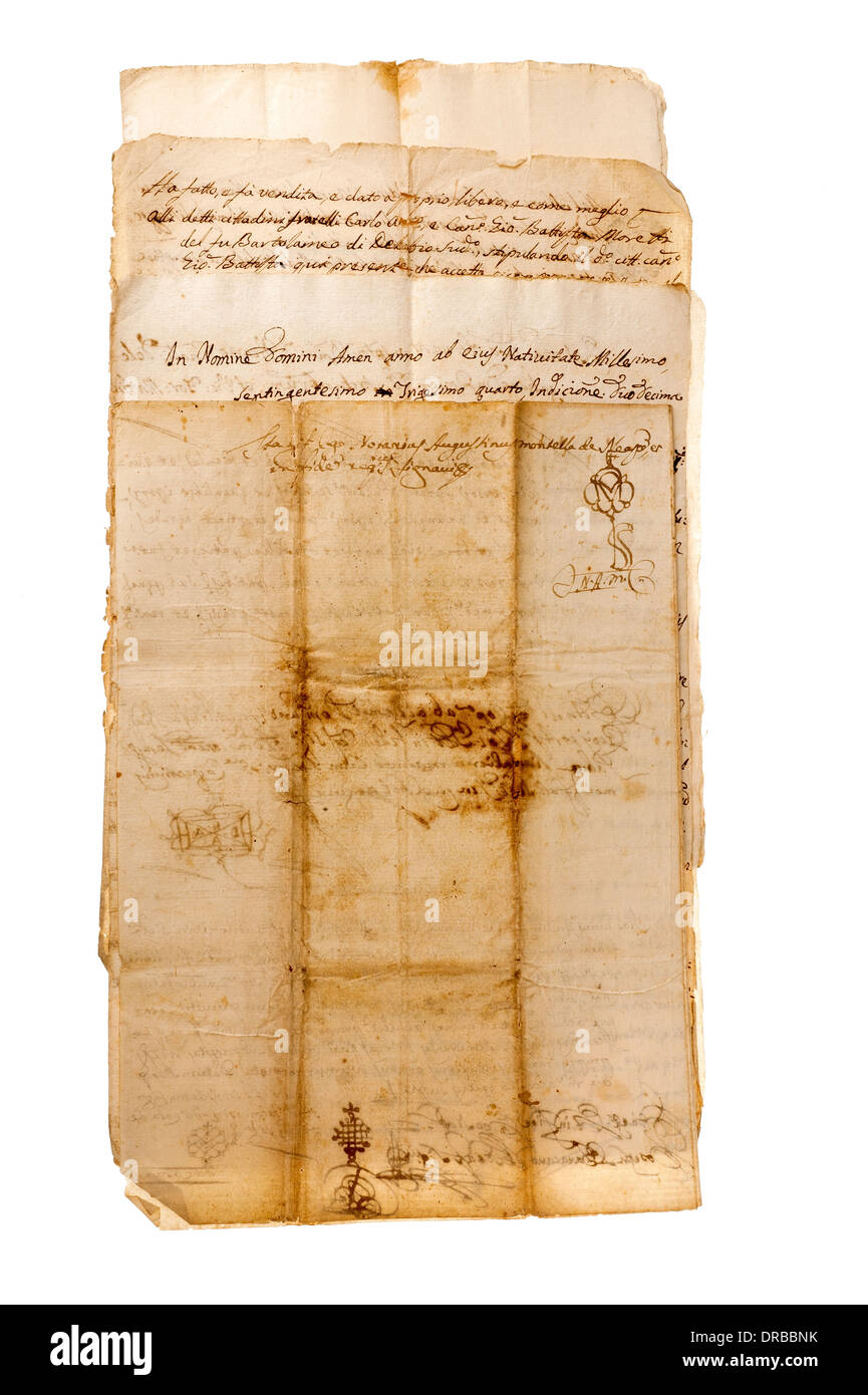 Vier Handschriften isoliert auf weiss Stockfoto