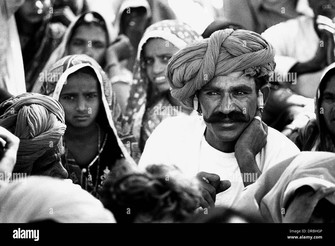 Mann mit Turban, Pushkar Fair, Rajasthan, Indien, 1976 Stockfoto