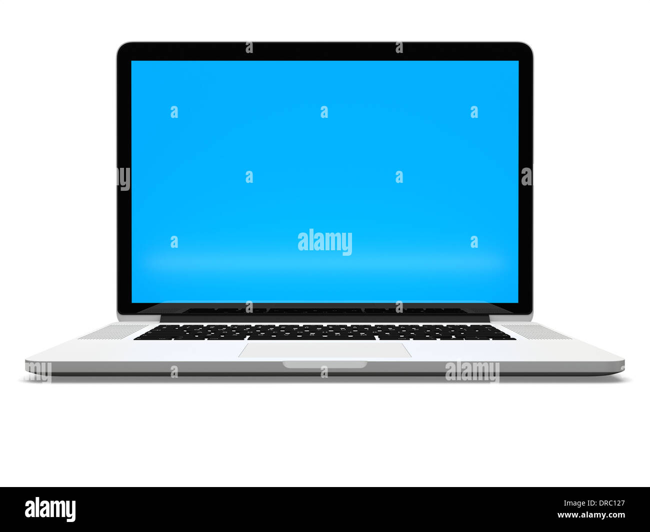 Laptop Computer leeren blauen Bildschirm isoliert auf weißem Hintergrund Stockfoto