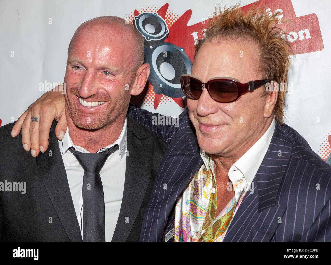 Gareth Thomas & Mickey Rourke Life Music Foundation - Spendenaktion Newport, Wales - 14.07.12 Stockfoto