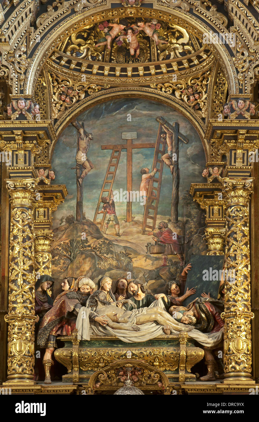 Hospital De La Santa Caridad, Altar, die Grablegung Christi durch Pedro Roldan, Sevilla, Region von Andalusien, Spanien, Europa Stockfoto