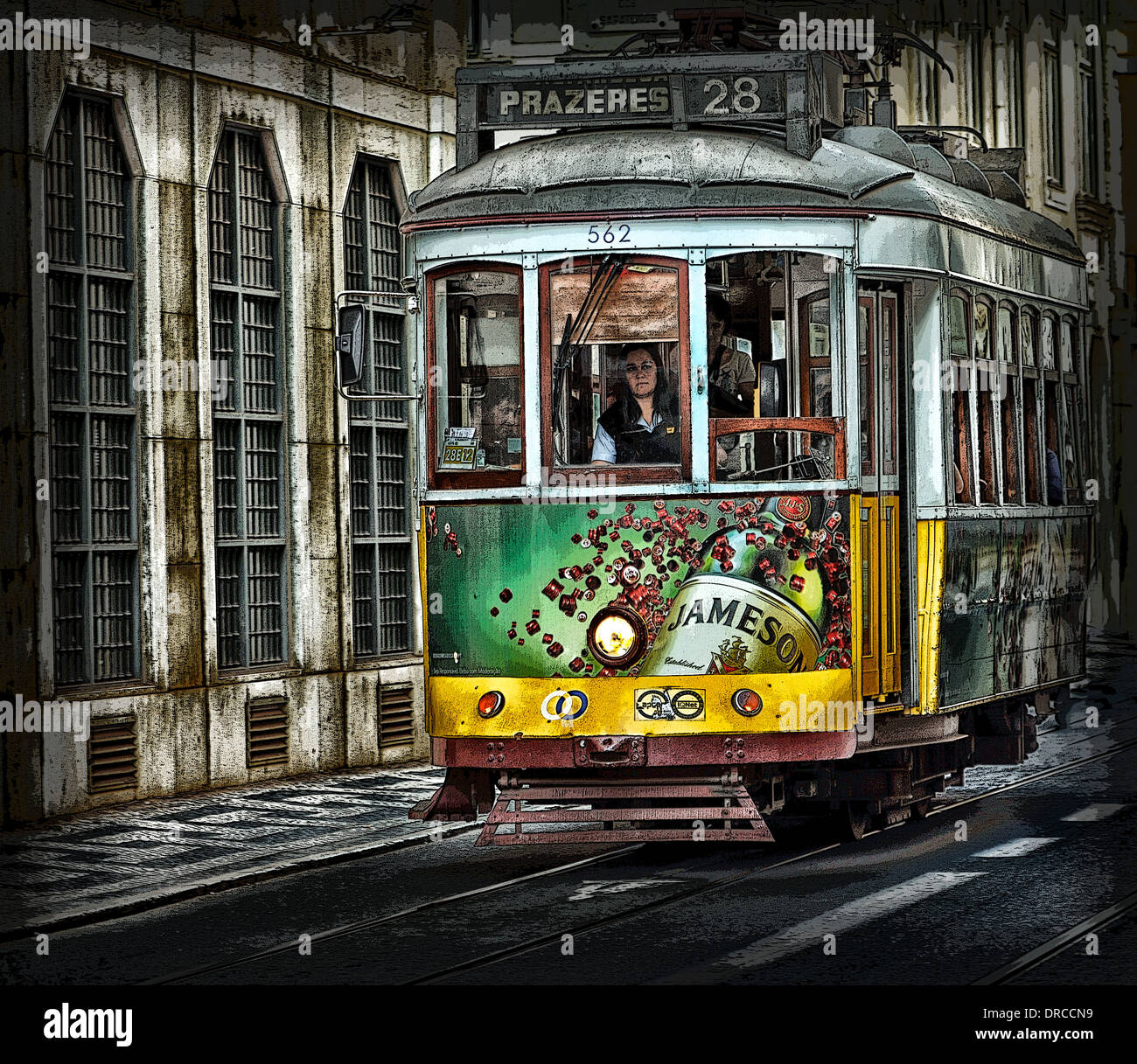 Einer alten Straßenbahn in Lissabon mit Post Fotoarbeit, bildliche Qualitäten zu verbessern. Stockfoto