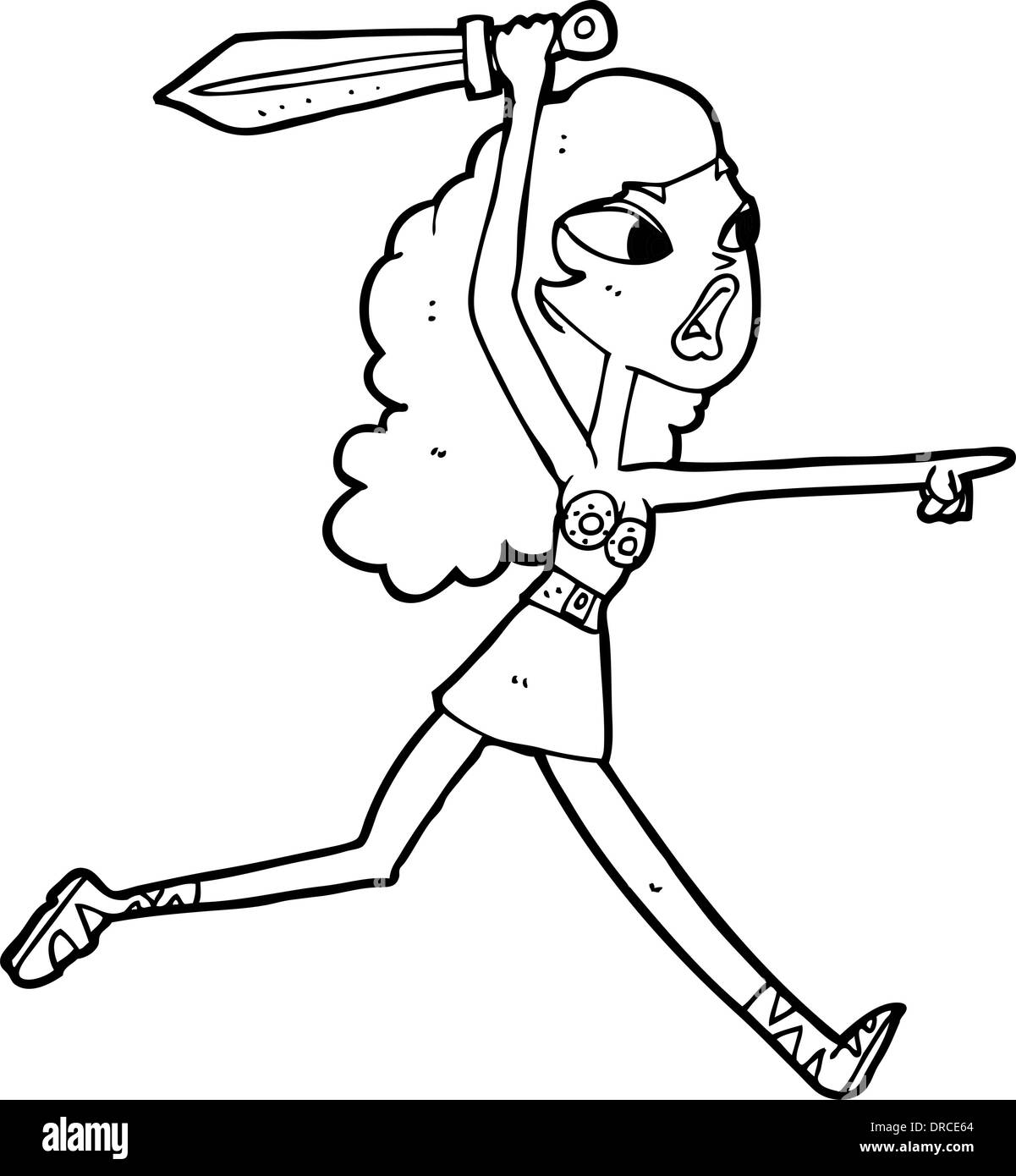 Cartoon-Viking Mädchen mit Schwert Stock Vektor