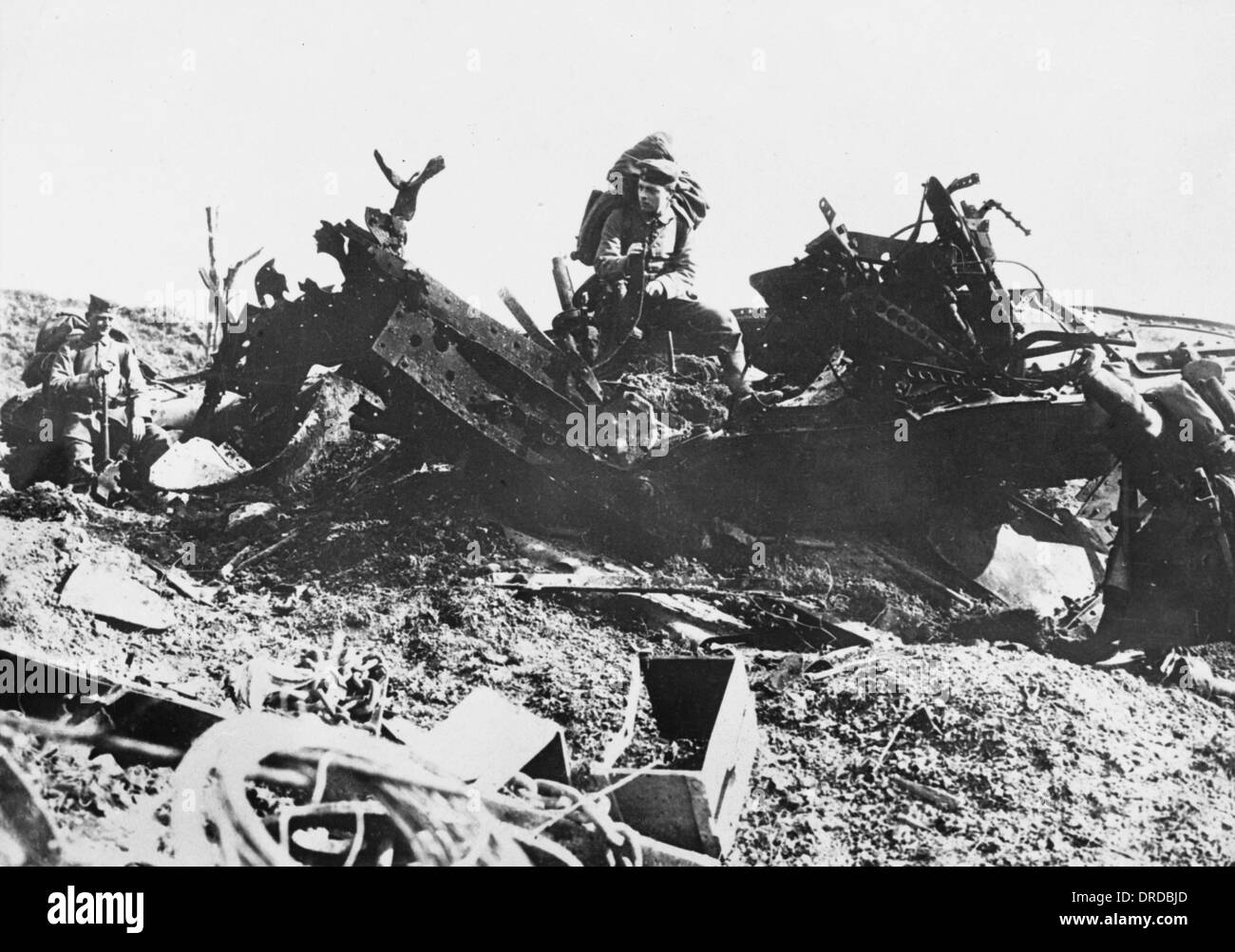 Zerstörte Panzer WWI Stockfoto