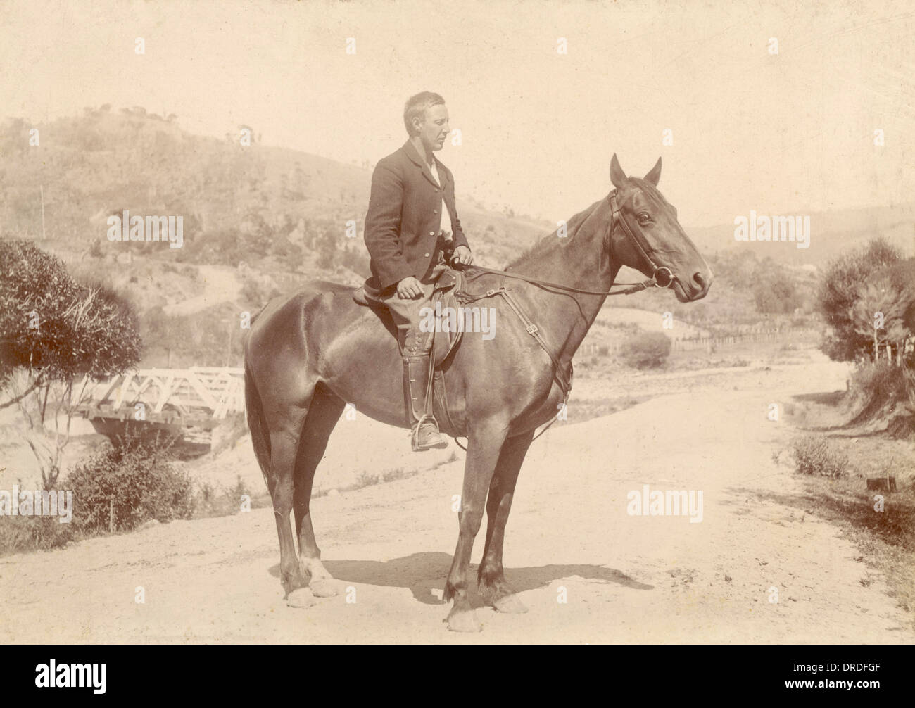Mann auf Reiten c. 1900 s Stockfoto