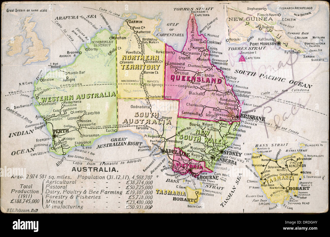 1911-Karte von Australien Stockfoto
