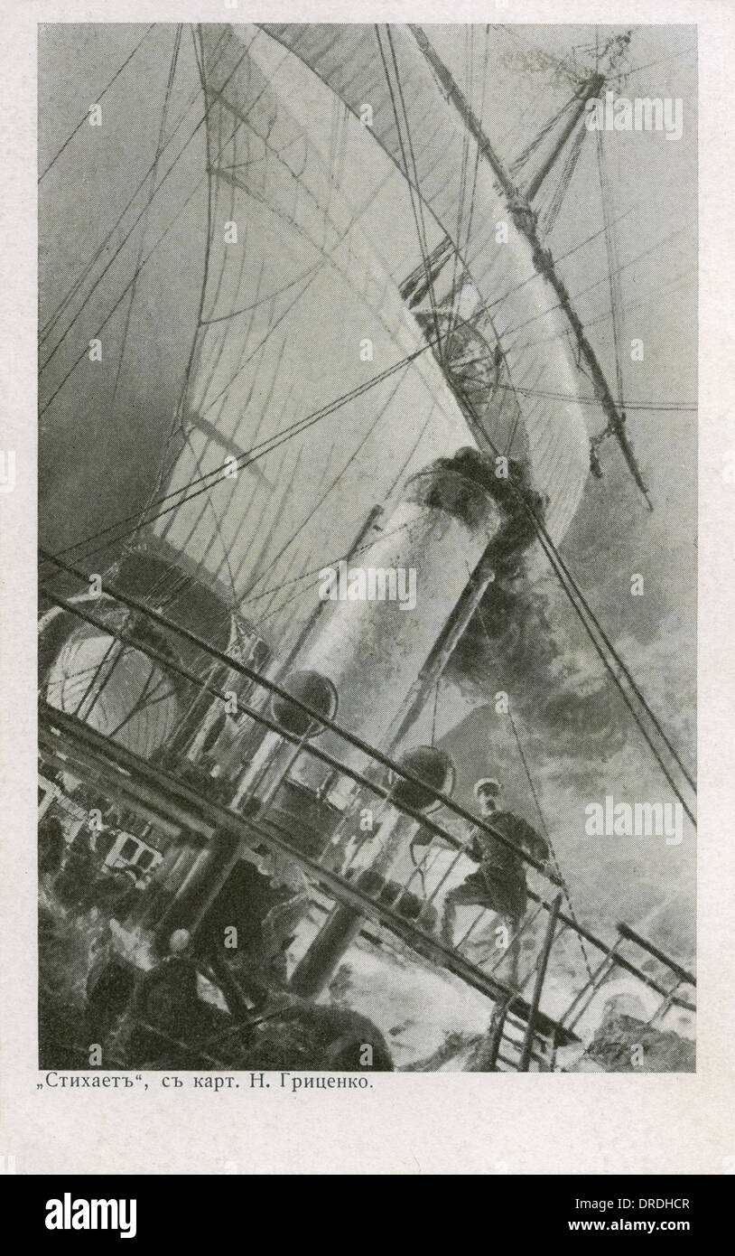 Russischen Dampf-Segelschiff im Sturm Stockfoto
