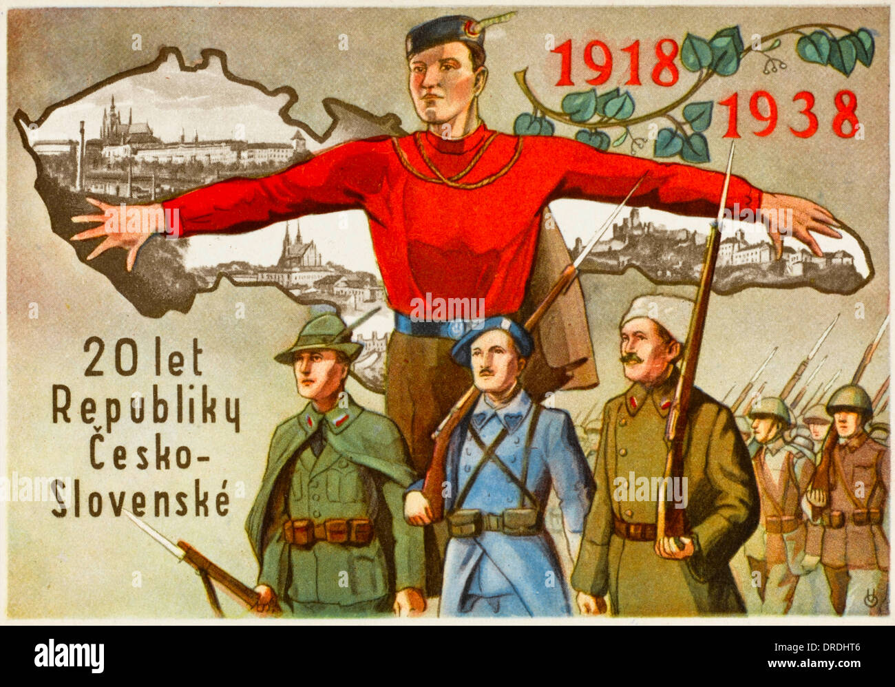Wir feiern 20 Jahre der Tschechoslowakei Karte Stockfoto Wir feiern 20 Jahre der Tschechoslowakei Karte Stockfoto