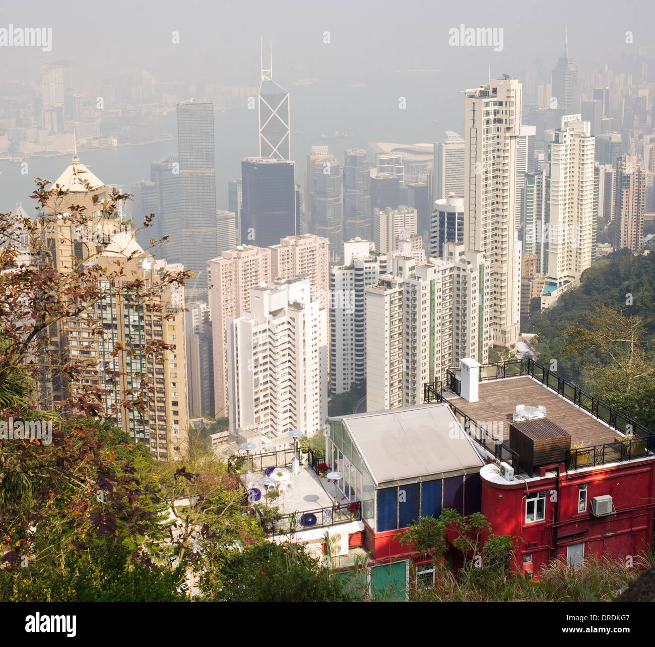 Hong Kong Wolkenkratzern Blick vom Victoria Peak. Stockfoto