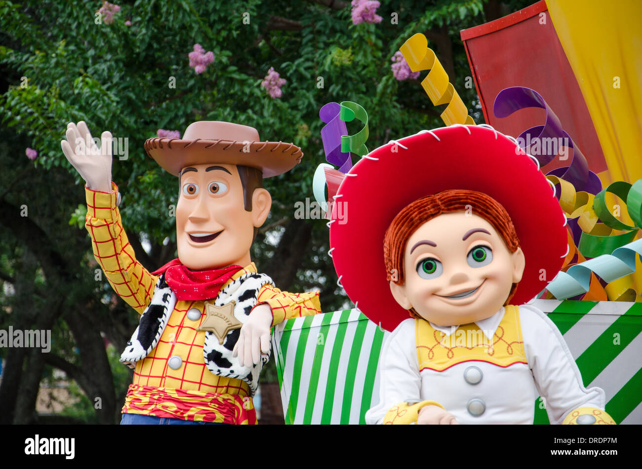 Woody und Jessie aus Toy Story im Magic Kingdom Parade zu Walt Disney World in Florida Stockfoto