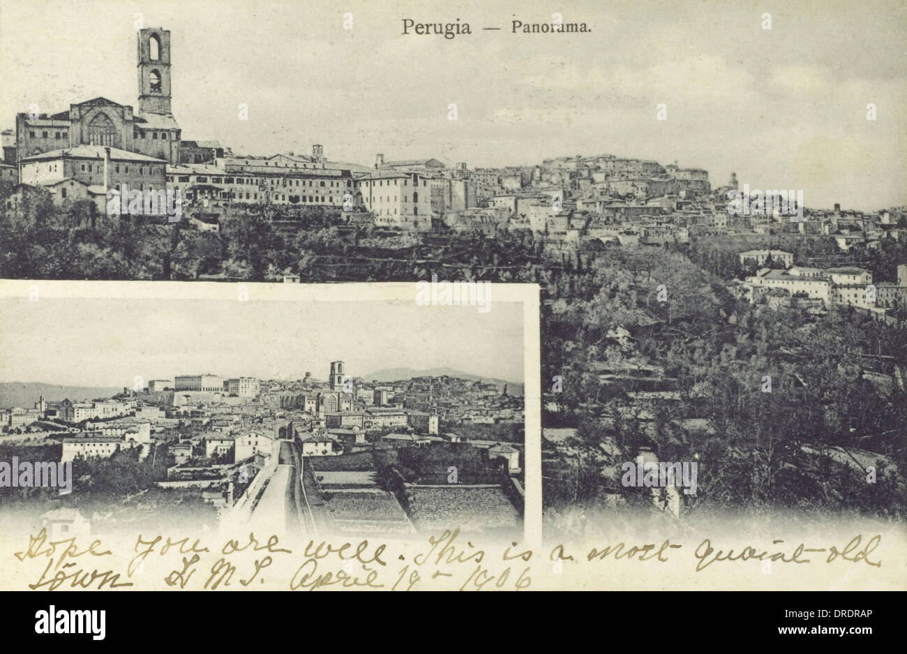 Perugia, Italien - zwei Panoramablick Stockfoto