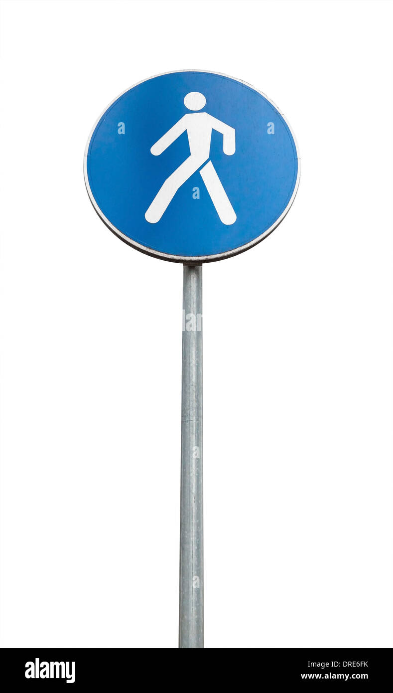 Blaue Fußgängerzone Straßenschild isoliert auf weiss Stockfoto