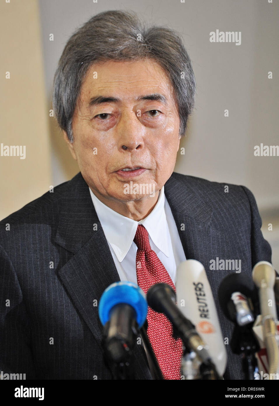 Tokio, Japan. 22. Januar 2014. Japans ehemaliger Premierminister Morihiro Hosokawa besucht eine Pressekonferenz in Tokio, Japan, am 22. Januar 2014. Bildnachweis: AFLO/Alamy Live-Nachrichten Stockfoto