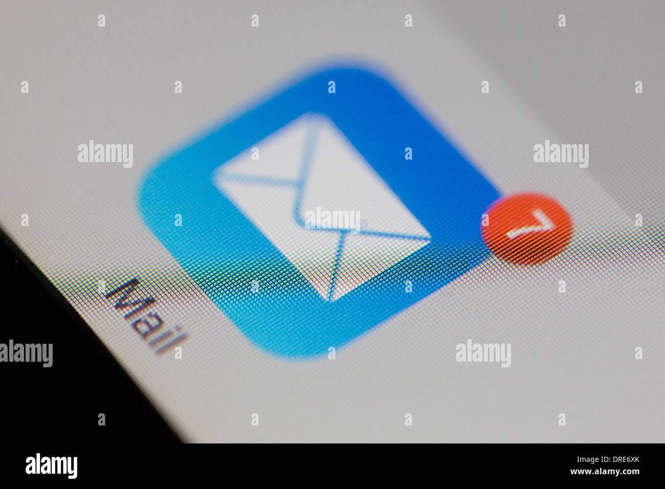 Ein Detail aus einer iPad-Bildschirm von Apples Mail-Symbol. Stockfoto