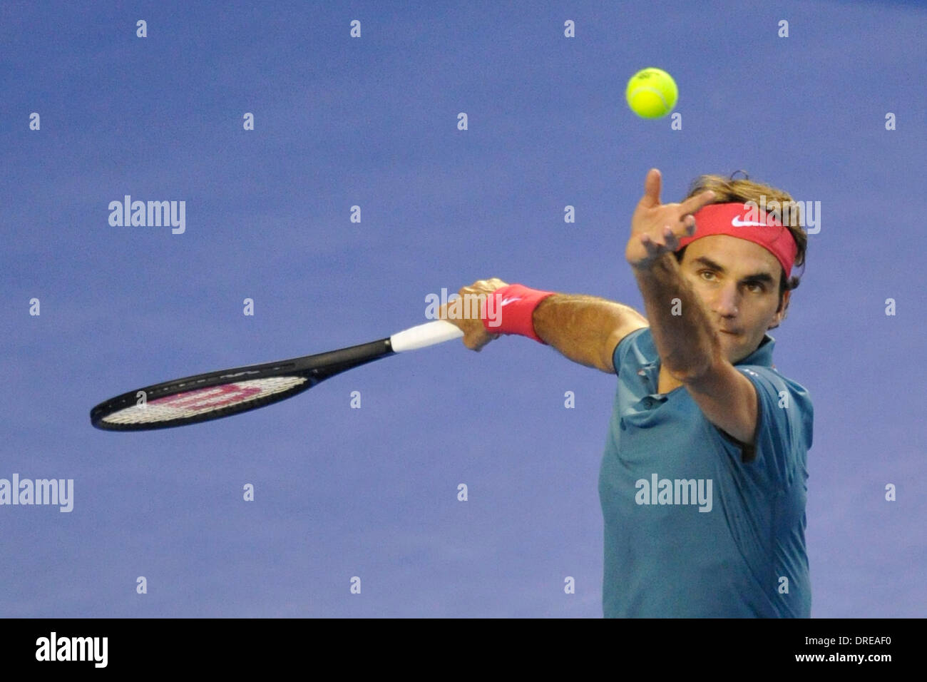 Melbourne, Australien. 24. Januar 2014. Roger Federer der Schweiz in Aktion am Tag zwölf der Australian Open aus Melbourne Park. Bildnachweis: Aktion Plus Sport/Alamy Live-Nachrichten Stockfoto