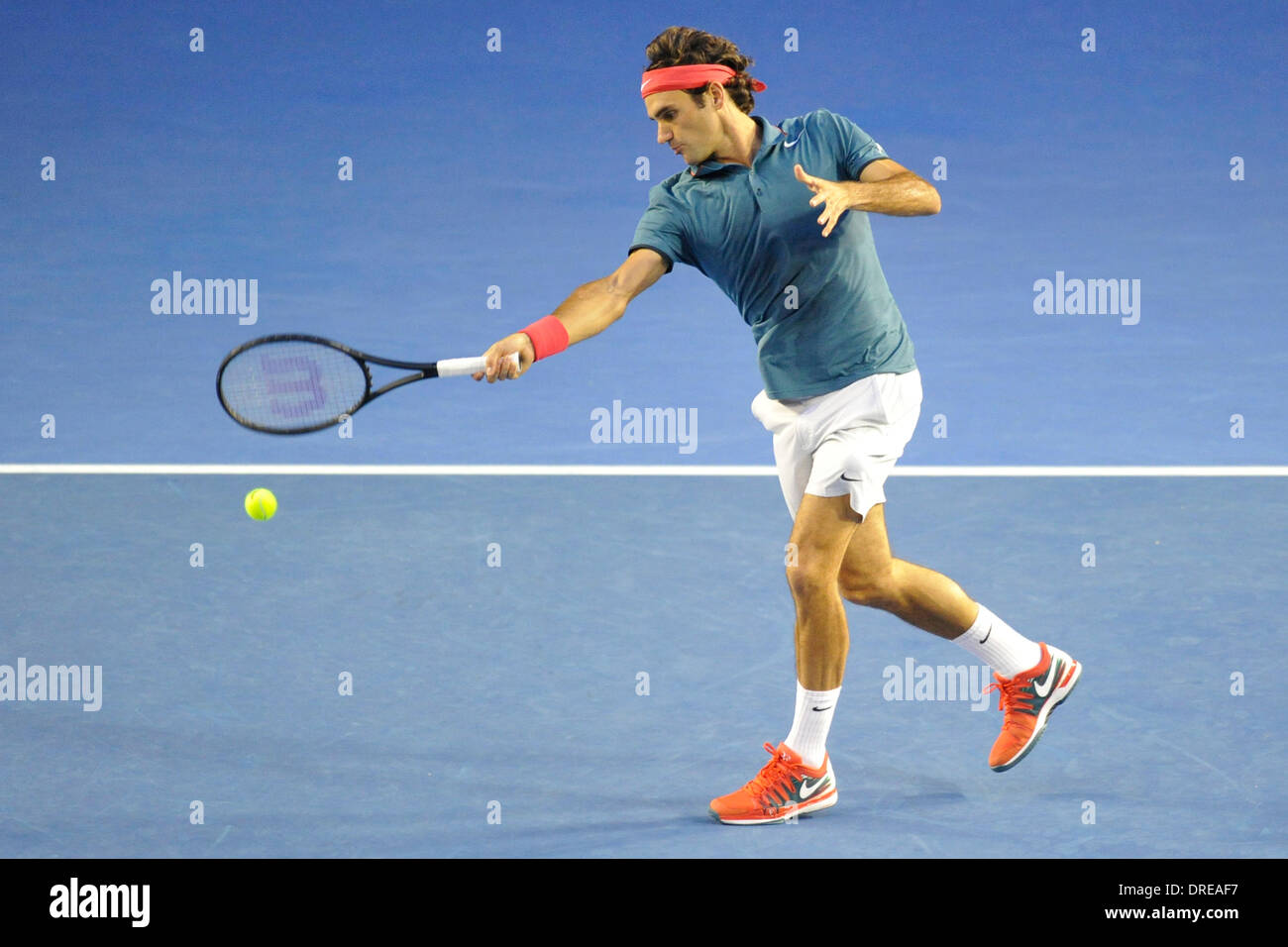 Melbourne, Australien. 24. Januar 2014. Roger Federer der Schweiz in Aktion am Tag zwölf der Australian Open aus Melbourne Park. Bildnachweis: Aktion Plus Sport/Alamy Live-Nachrichten Stockfoto
