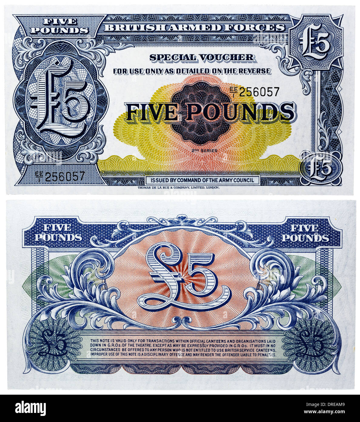 5-Pfund-Banknote, British Armed Forces, 1958 Stockfoto