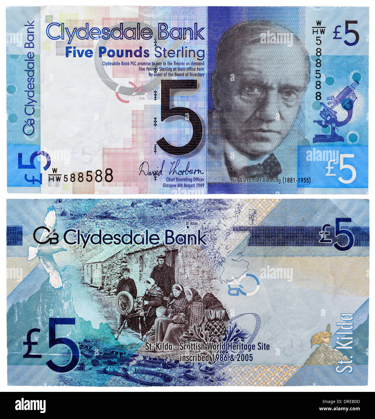 5-Pfund-Banknote, Sir Alexander Flemming und St. Kilda, Schottland, 2009 Stockfoto