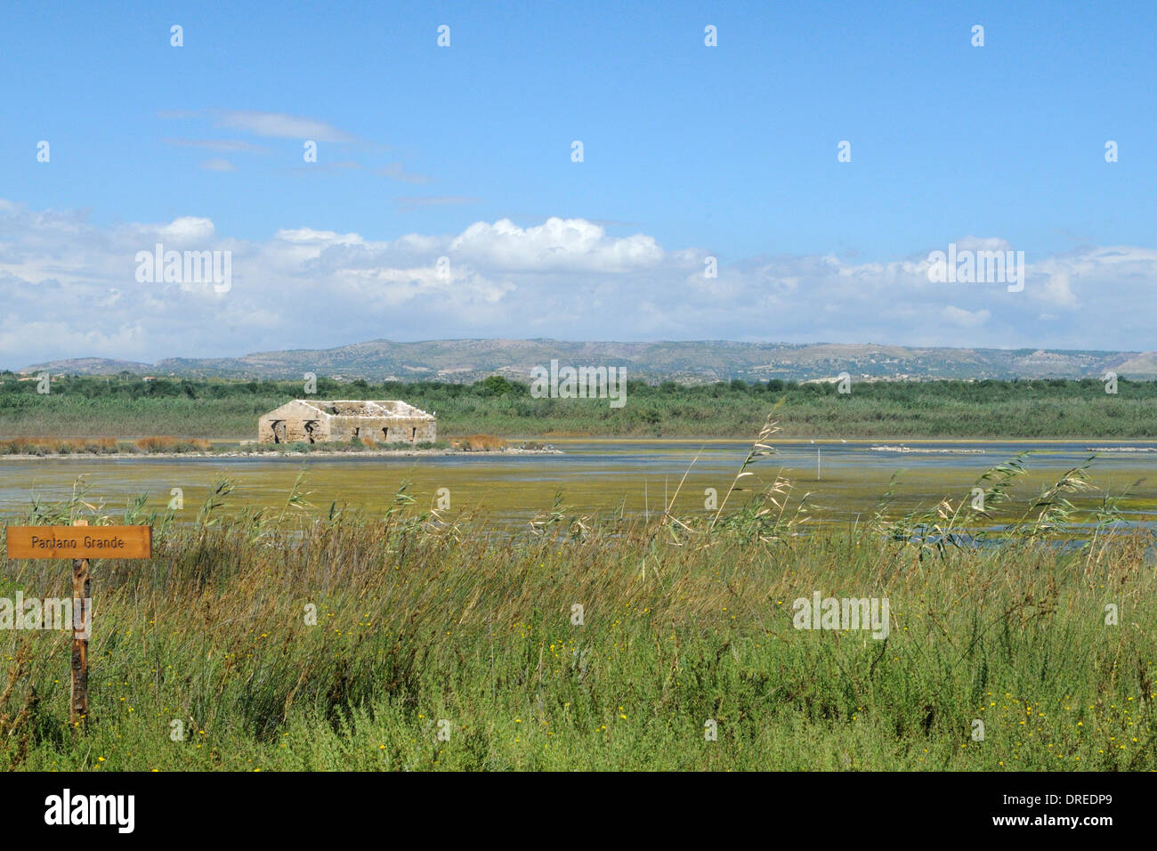 Ein Blick auf pantano Grande, einem See auf das Naturschutzgebiet von Vendicari, in Sizilien Stockfoto