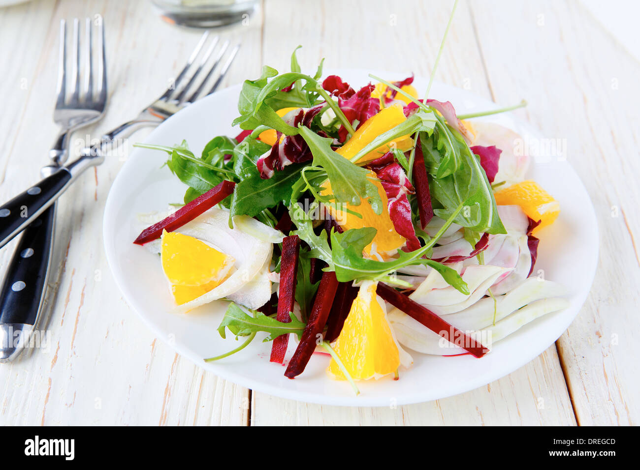 Rote Beete Salat mit Orange und Fenchel, Essen Nahaufnahme Stockfoto