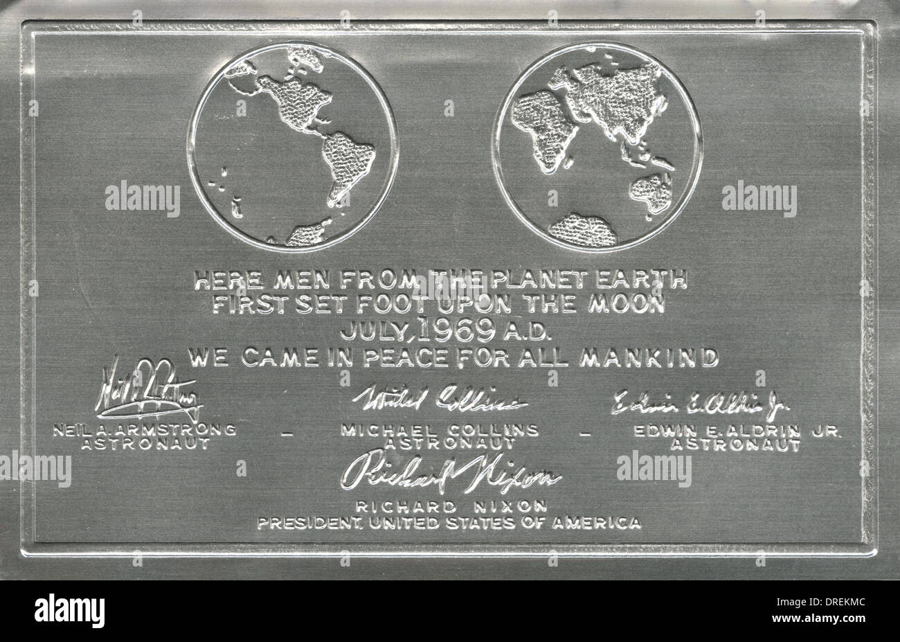 Die ersten Besucher auf dem Mond hinterließ Plaque Stockfoto