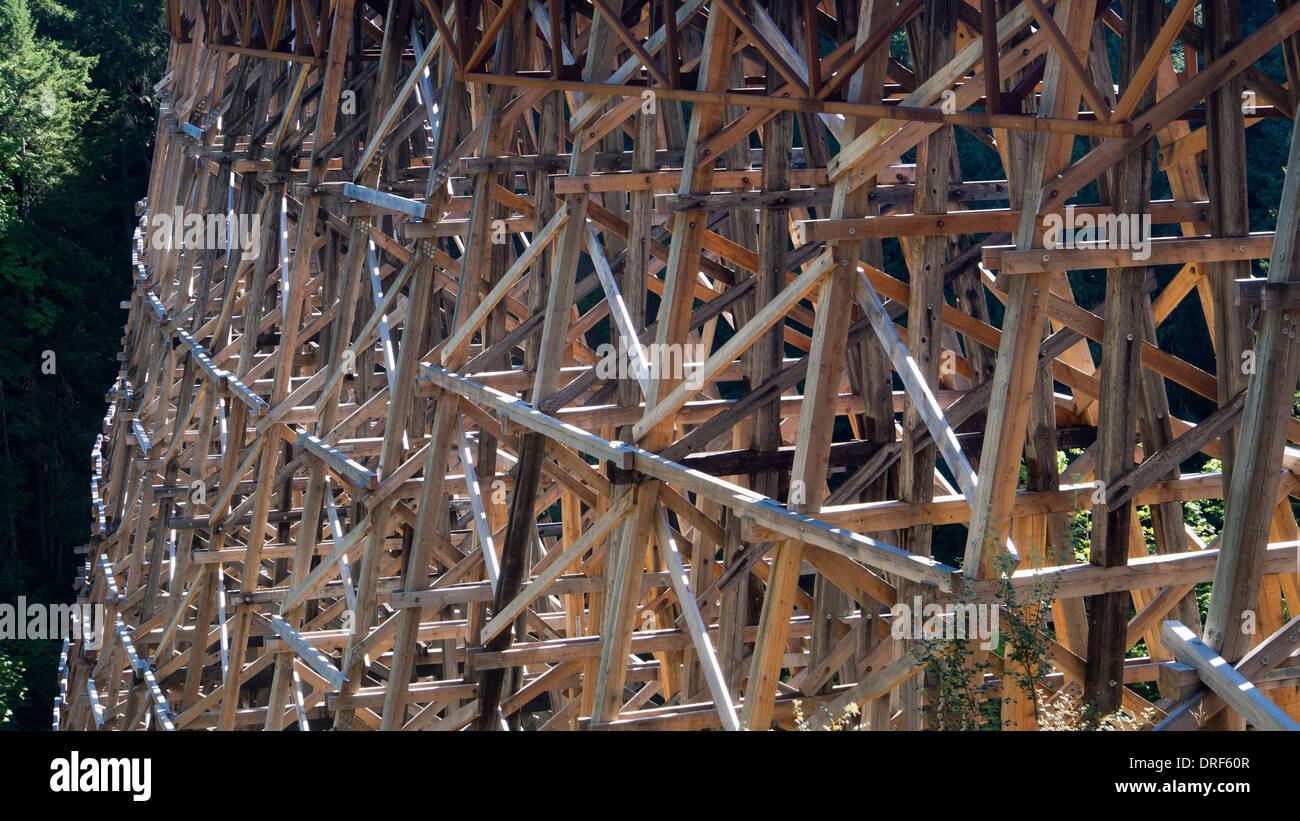 ein Holz erbauter Viadukt bei Kinsol durchgeführt einmal die Eisenbahn über den steilen Tal Stockfoto