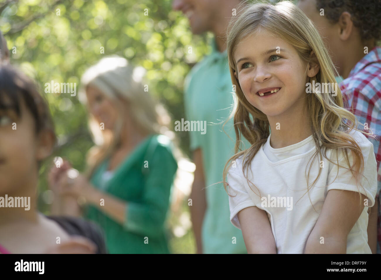 Utah USA Kinder und Erwachsene im Schatten der Wälder Stockfoto