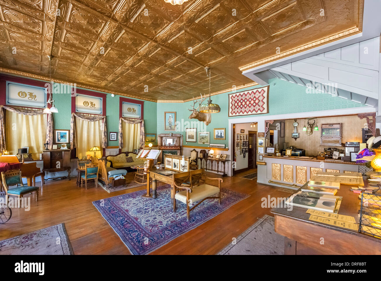 Die Lobby und das Museum des historischen Occidental Hotels, Main Street, Buffalo, Wyoming, USA Stockfoto