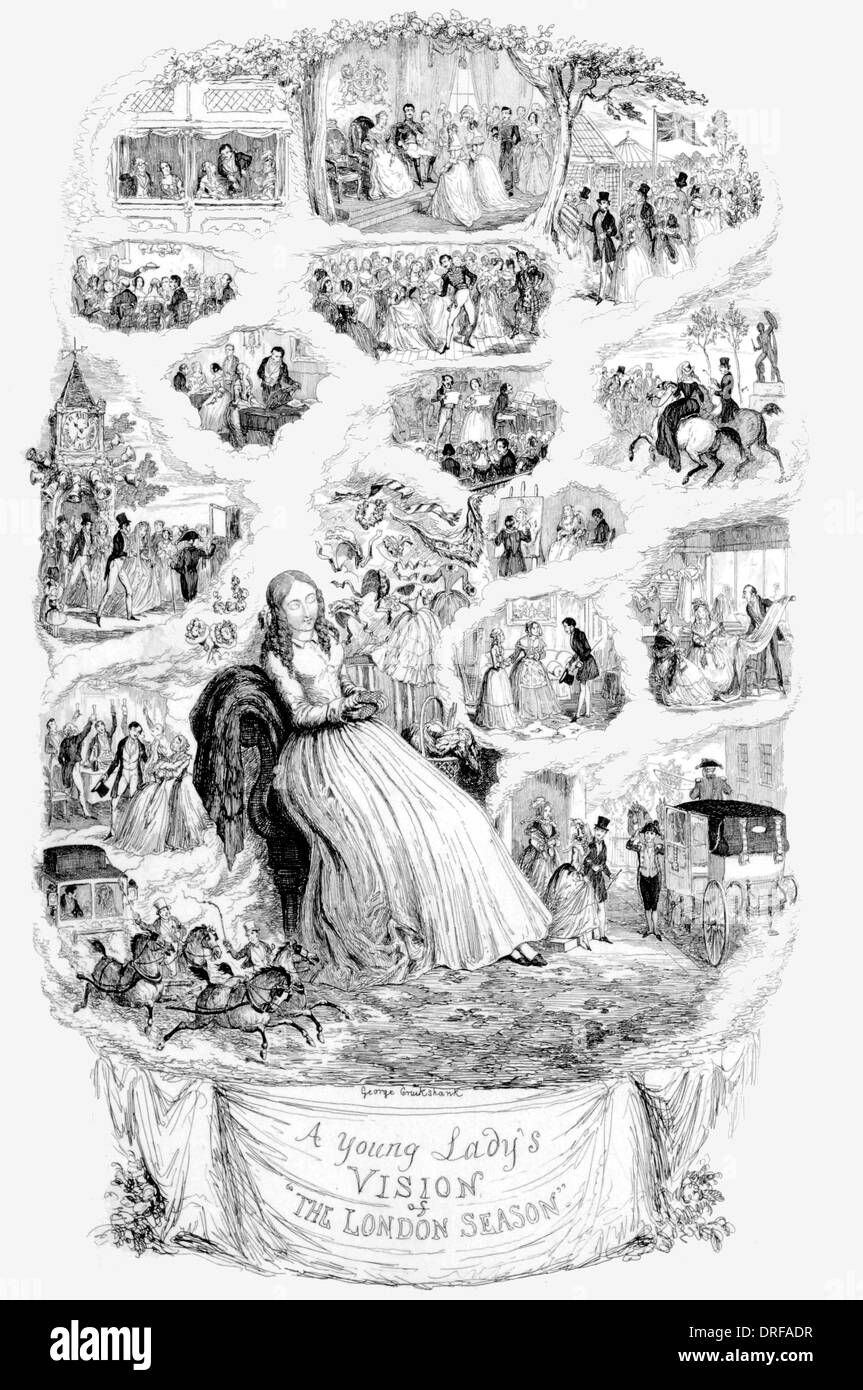 George Cruikshank A junge Damen Vision von der Londoner Saison. Erste veröffentlichte 1845 Stahlstich Stockfoto
