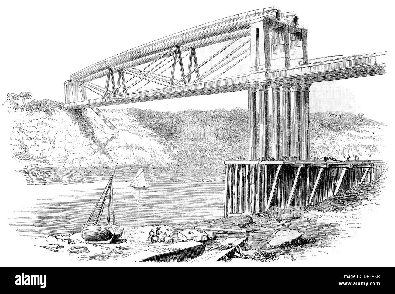 Abschnitt der röhrenförmigen Chepstow Eisenbahn Brücke über den Fluss Wye 1852 Stockfoto