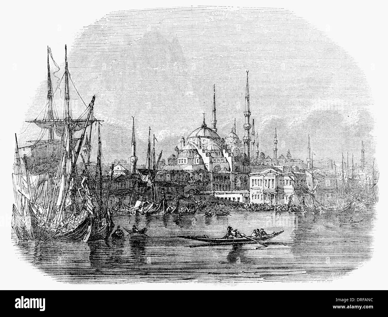 Constantinople Hafen ca. 1854 mit der Hagia Sophia in der Ferne. Stockfoto