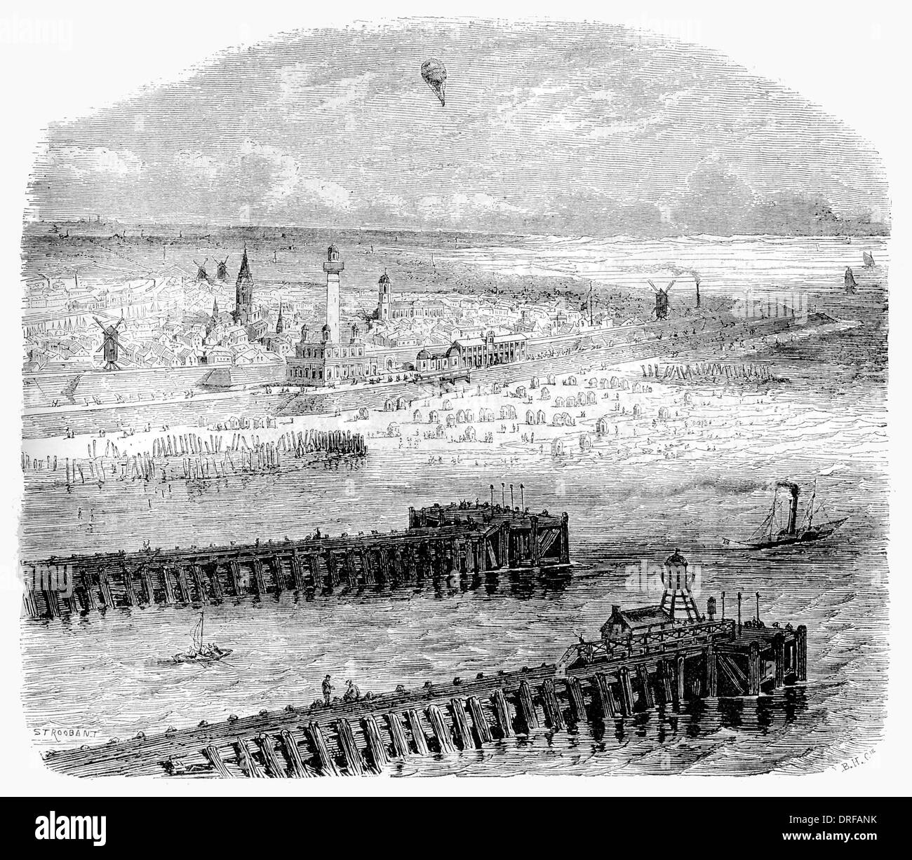 Erhöhte Sicht von Ostende Hafen Belgien ca. 1854 Stockfoto