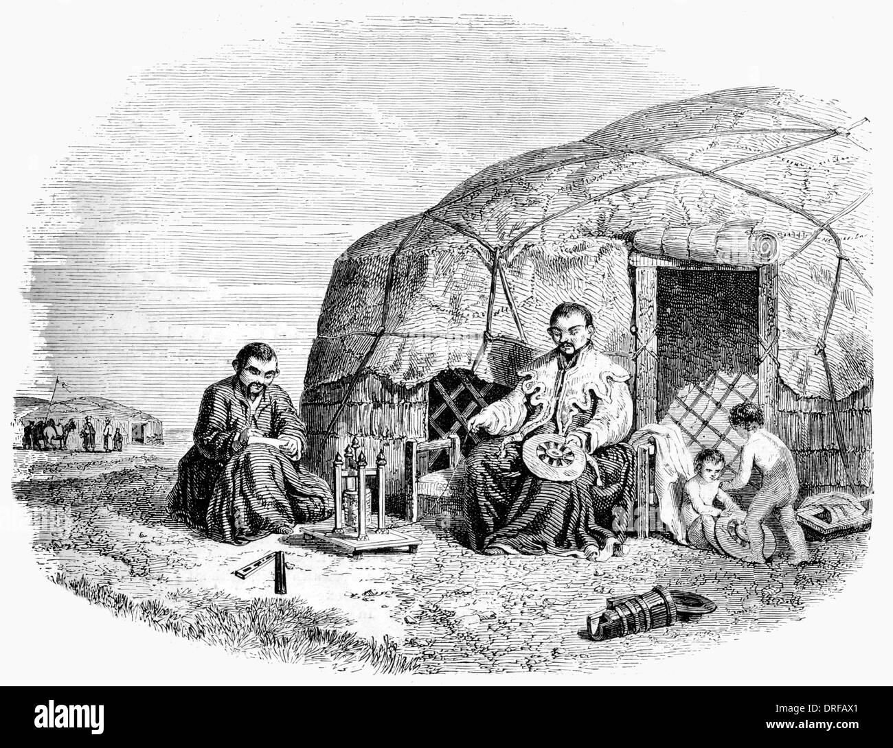 Calmuck Lager kalmückischen Kalmuck Kalmyki westlichen Mongolen im Gebet circa1854 Stockfoto