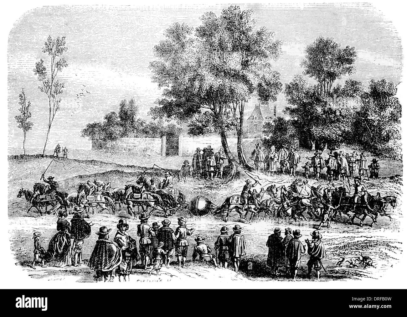 Berühmte Experiment mit den Magdeburger Halbkugeln ca. 1654 Stockfoto