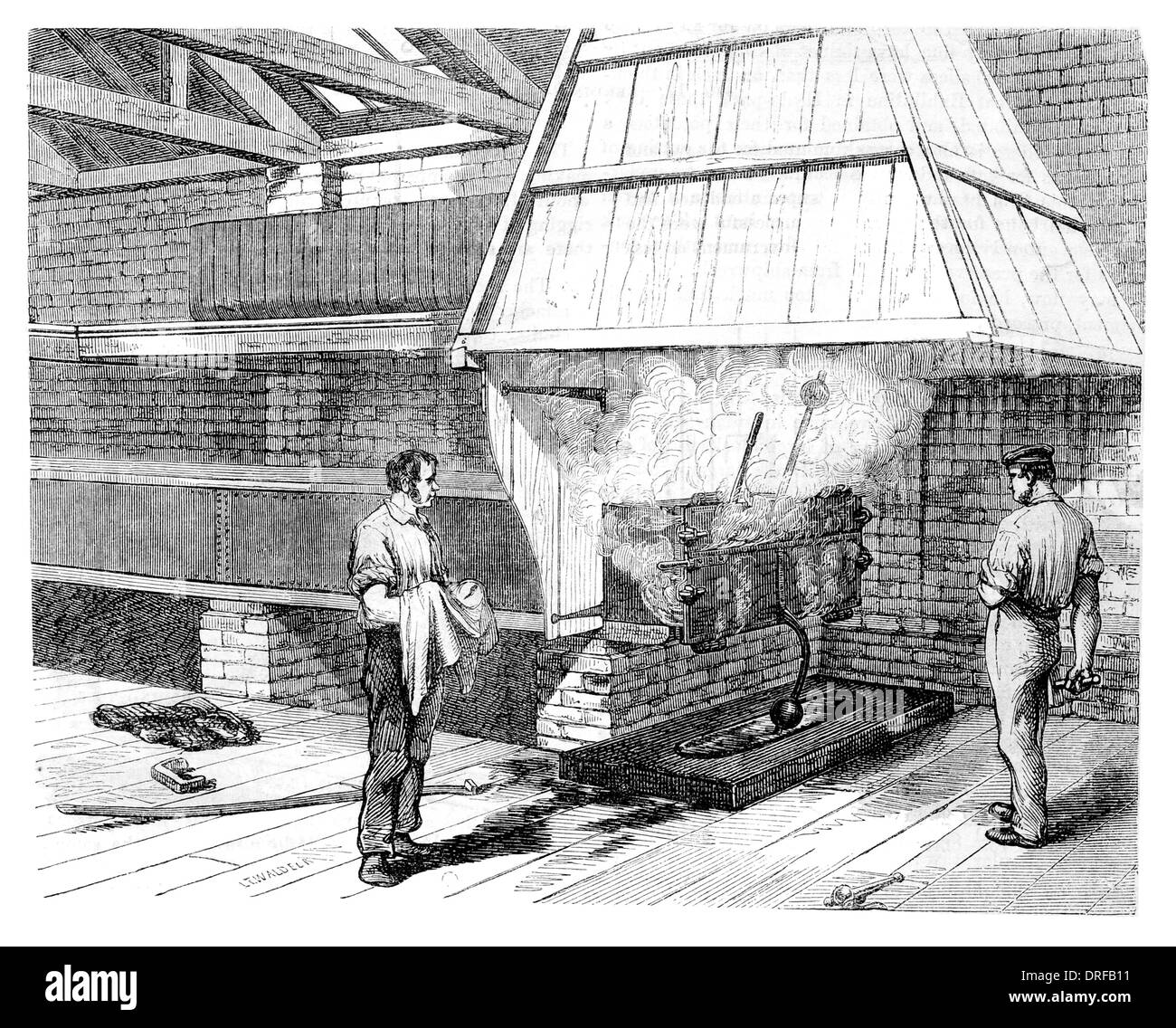 Boiler zur Sättigung Holz vor es wird gebogen, ca. 1854 Stockfoto