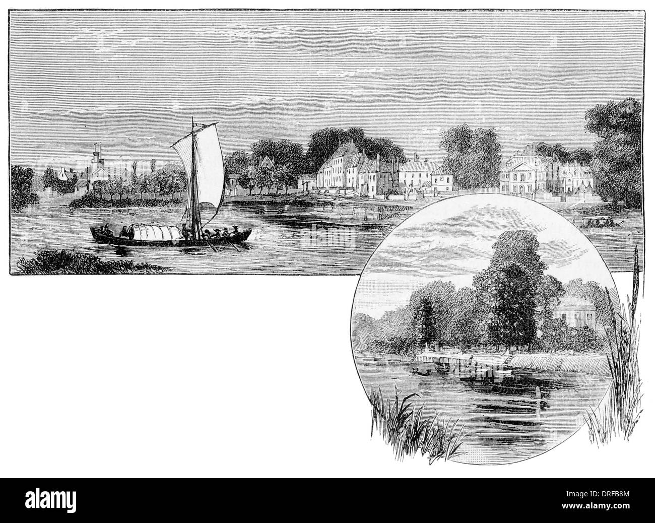 Twickenham 1749. Eel Pie Insel River Thames Twickenham Borough of Richmond upon Thames um 1880 Stockfoto