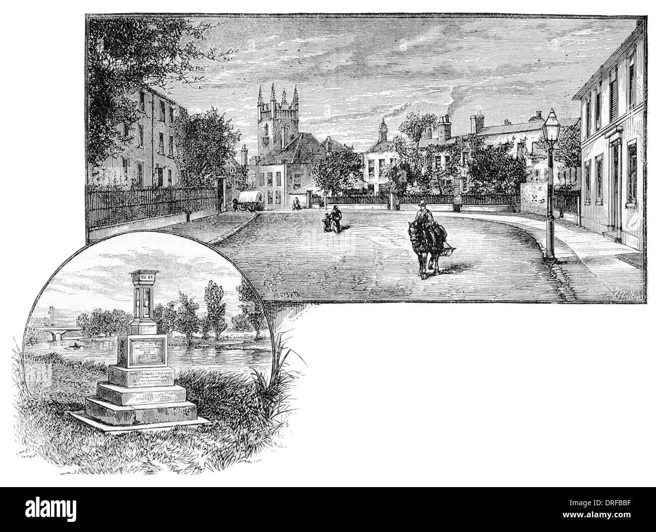 Staines-upon-Thames oder Staines, Church Street. Grenzstein der Stadt. Stockfoto