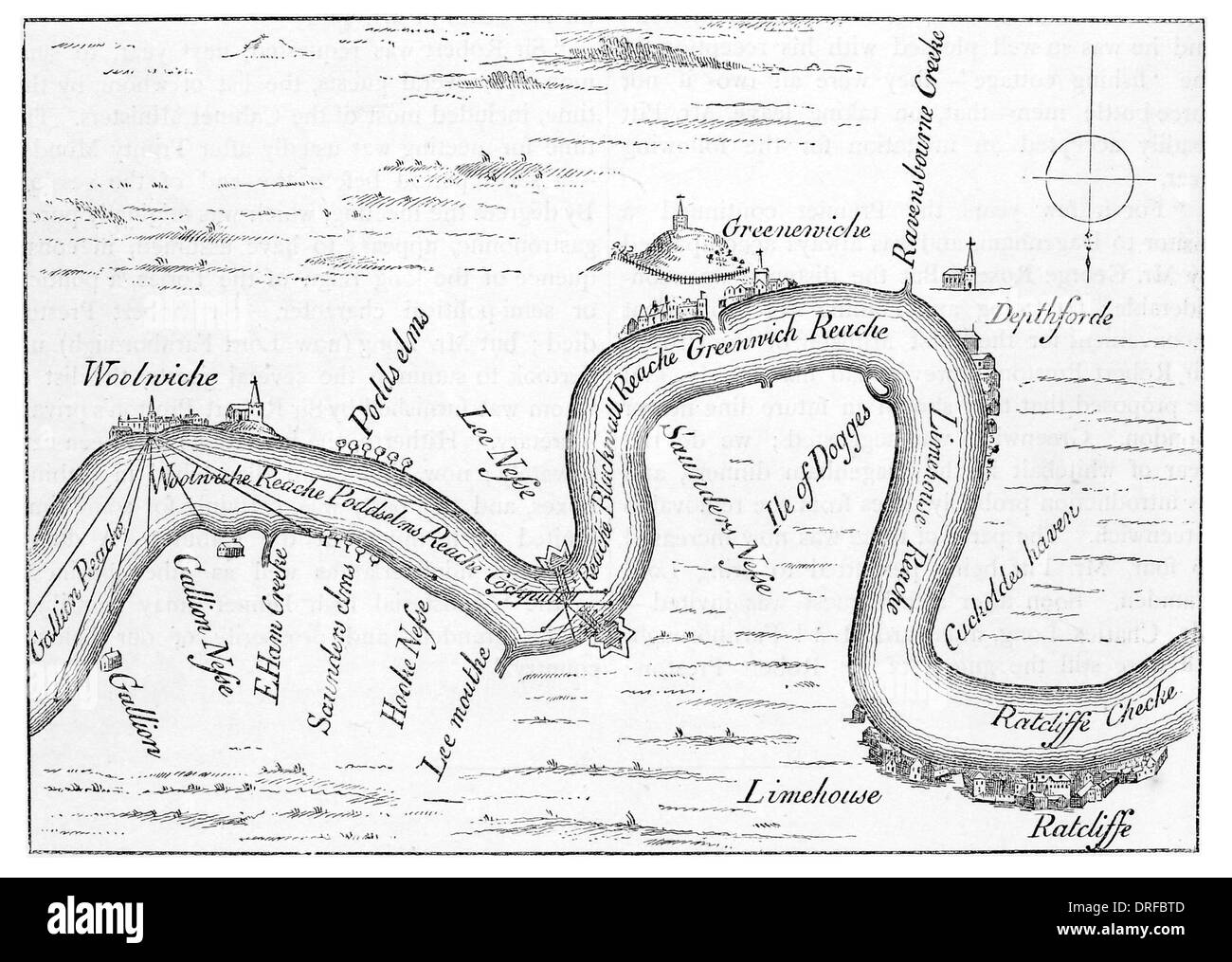 Karte von der Themse aus Ratcliffe nach Woolwich London 1588 Stockfoto