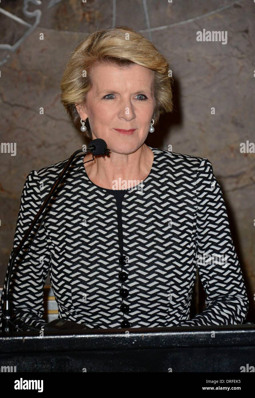 New York, NY, USA. 24. Januar 2014. Julie Bishop: Australischer Minister für auswärtige Angelegenheiten bei der Pressekonferenz für Empire State Building Lighting in Honor of Australia Day, Empire State Building, New York, NY 24. Januar 2014. Bildnachweis: Derek Sturm/Everett Collection/Alamy Live-Nachrichten Stockfoto