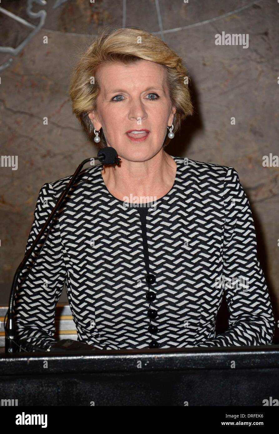 New York, NY, USA. 24. Januar 2014. Julie Bishop: Australischer Minister für auswärtige Angelegenheiten bei der Pressekonferenz für Empire State Building Lighting in Honor of Australia Day, Empire State Building, New York, NY 24. Januar 2014. Bildnachweis: Derek Sturm/Everett Collection/Alamy Live-Nachrichten Stockfoto